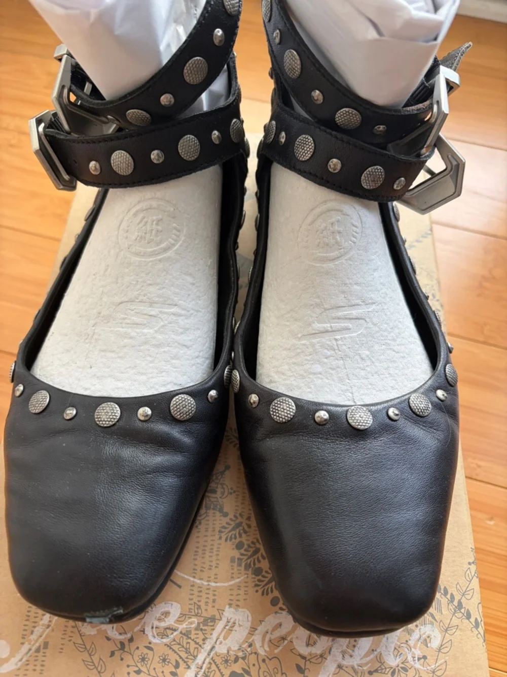 Free People Black Studded Double-Ankle Strap Flats - Picture 4 of 8